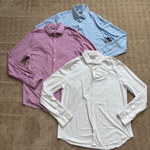 Michael Kors Fine Gauge Knit Men 16.5 / L Long Sleeve Button Down Lot of 3 Soft